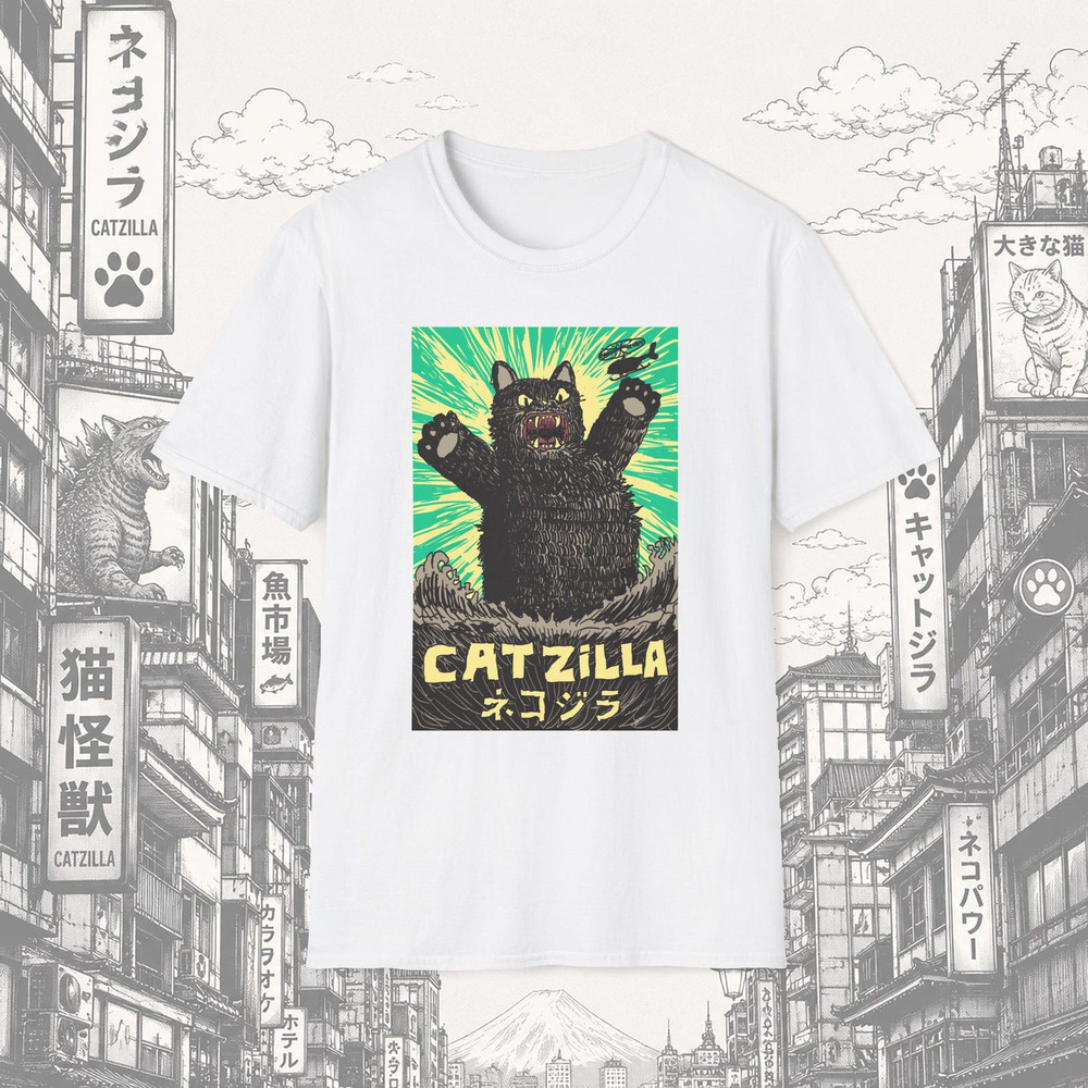 Catzilla Graphic Tee White Fun Animal Lover Unisex Shirt